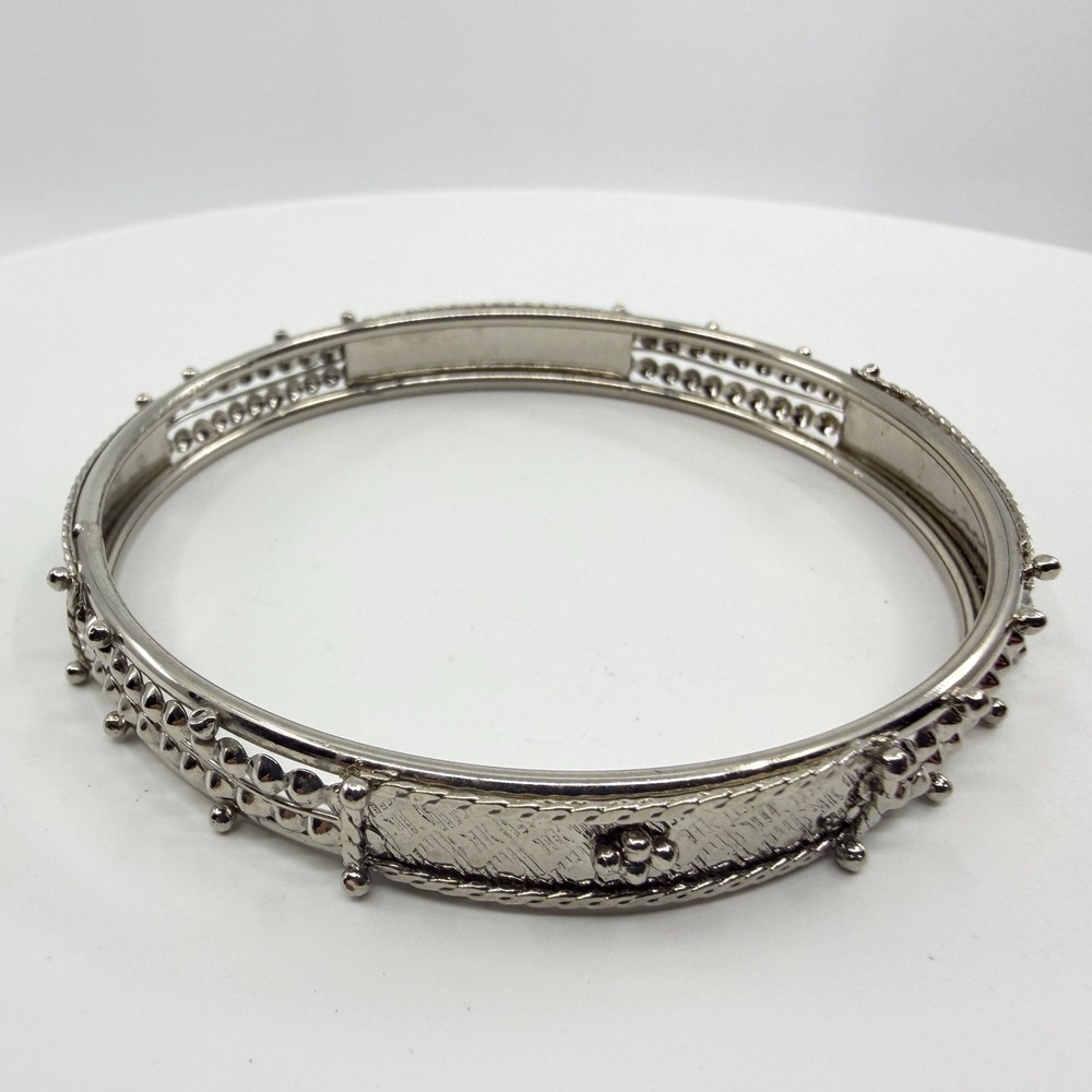 Silver Tone Textured Bangle Bracelet - Stackable Statement Jewelry